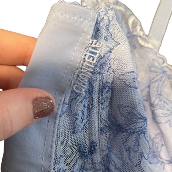 Chantelle- UnLined Lace Full Coverage Bra Ice Blue Floral Embroidered, Size 42D - Picture 5 of 11